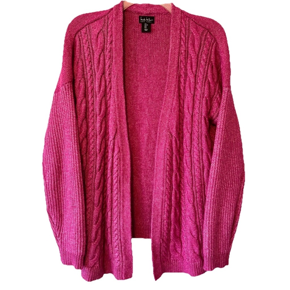 Nicole Miller Open Front Cardigan Sweater Pink Size L